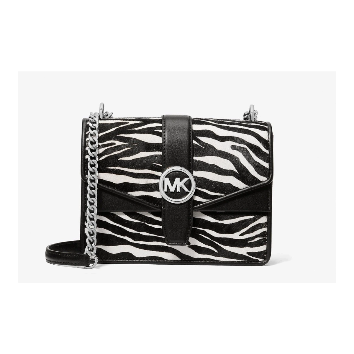 Michael Kors Greenwich Women Small Animal Print Logo Flap Crossbody Bag Black
