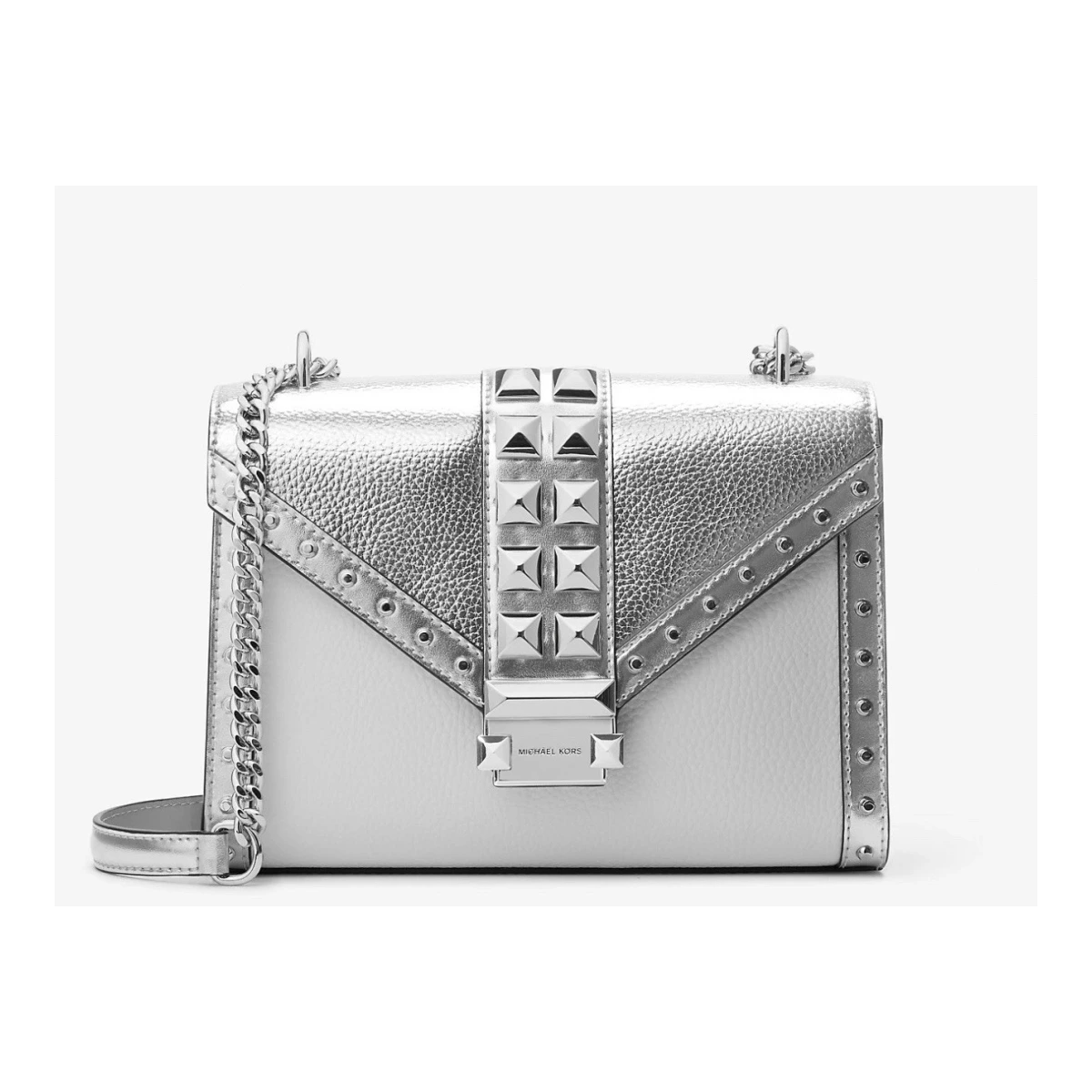 Whitney Medium Studded Shoulder Bag White & SilverCrossbody