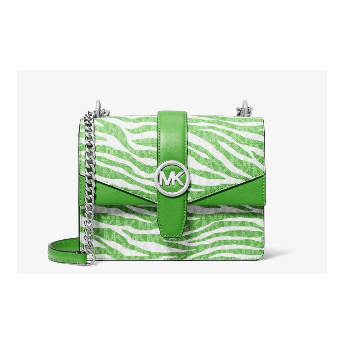 Michael Kors Greenwich Women Small Animal Print Logo Flap Crossbody Bag Green — Size Medium