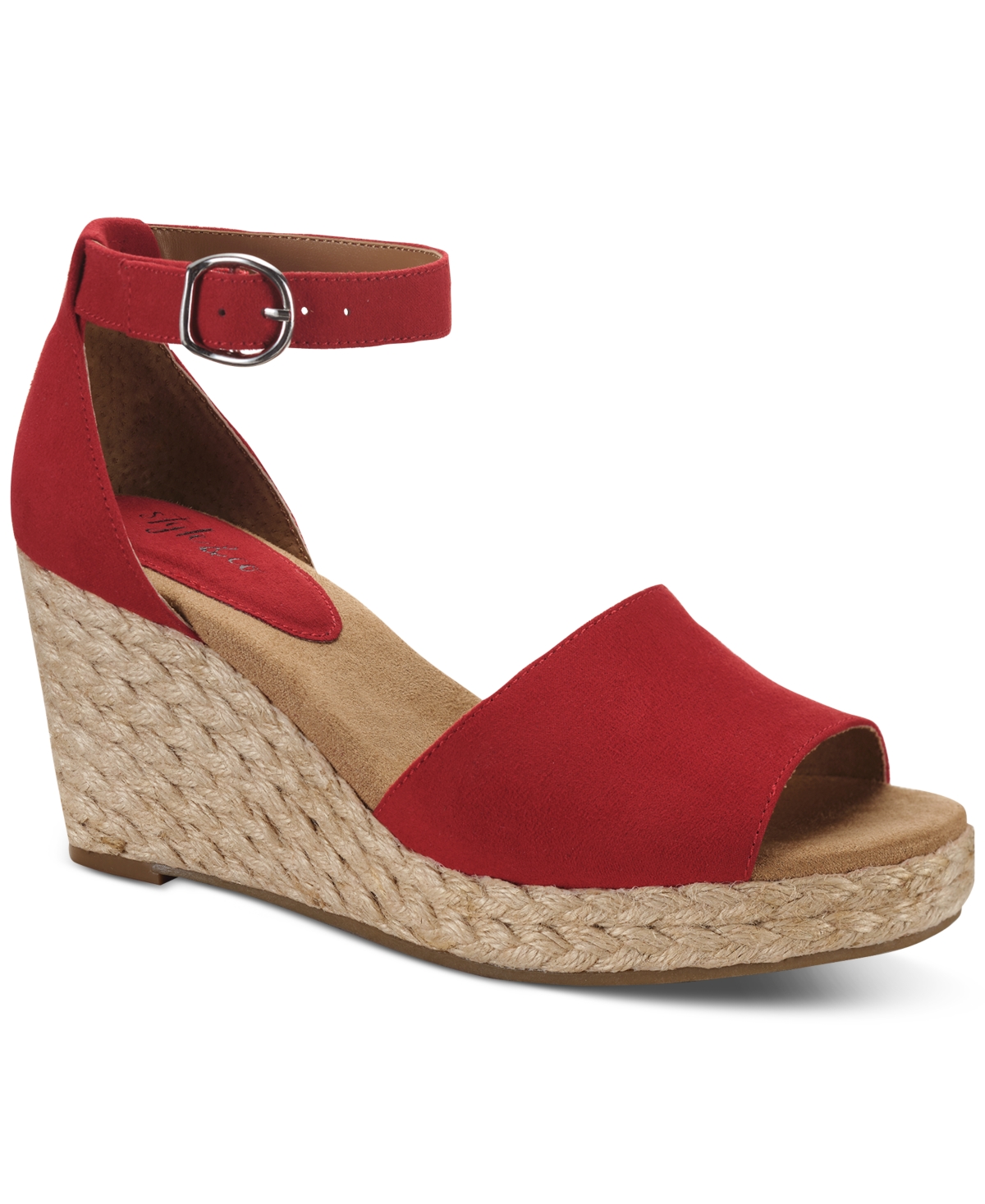 Style & Co. Women's Seleeney Vegan Suede Wedge Sandals — Red — Size 8.5