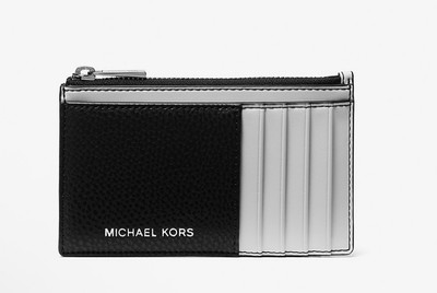 Michael Kors Jet Set Travel Cooper Card Case Leather Wallet Black/White