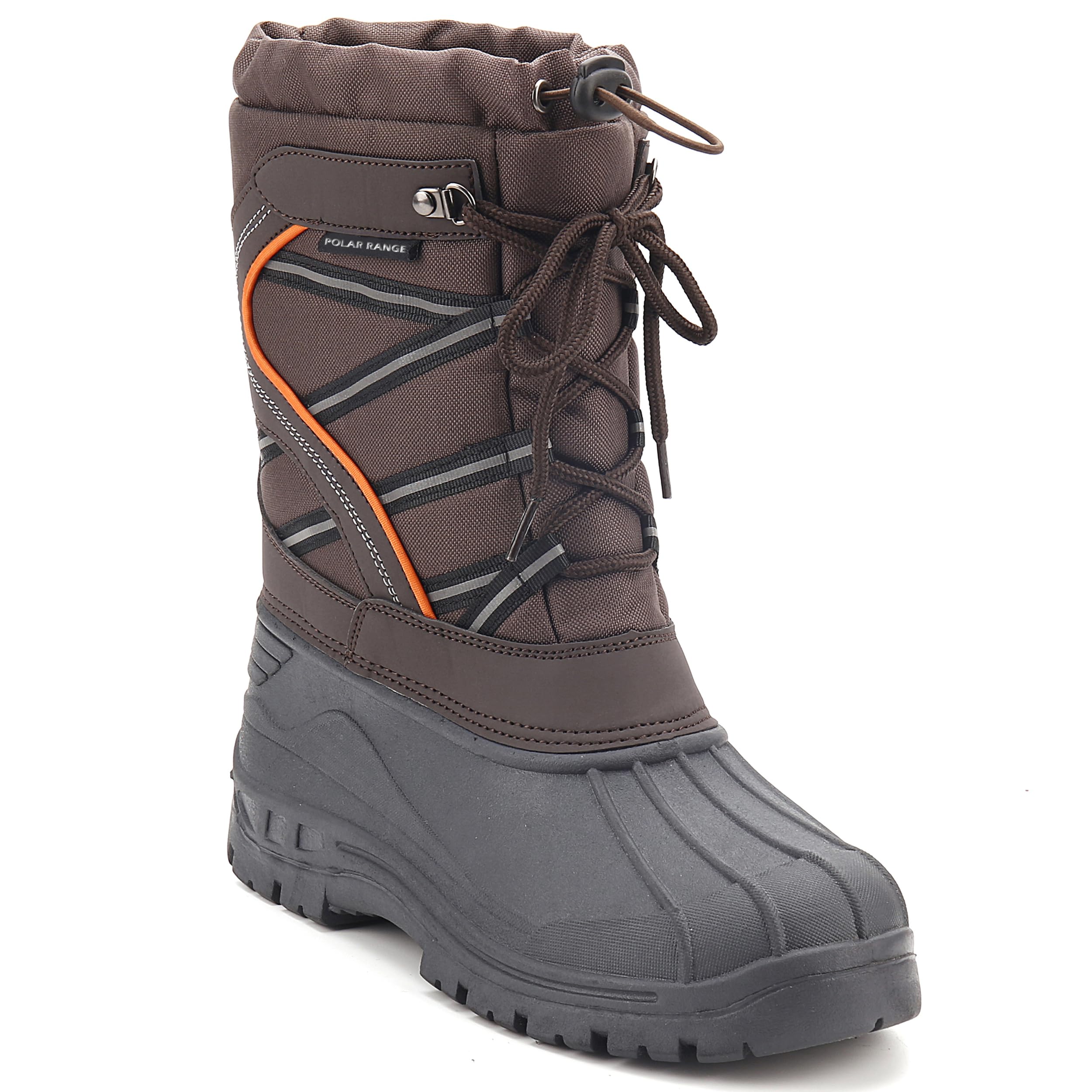 Polar Range Men's Cold Weather Snow Boot, Waterproof Insulated, Fur Lined, Slip-Resistant, Sizes 12 — Brown