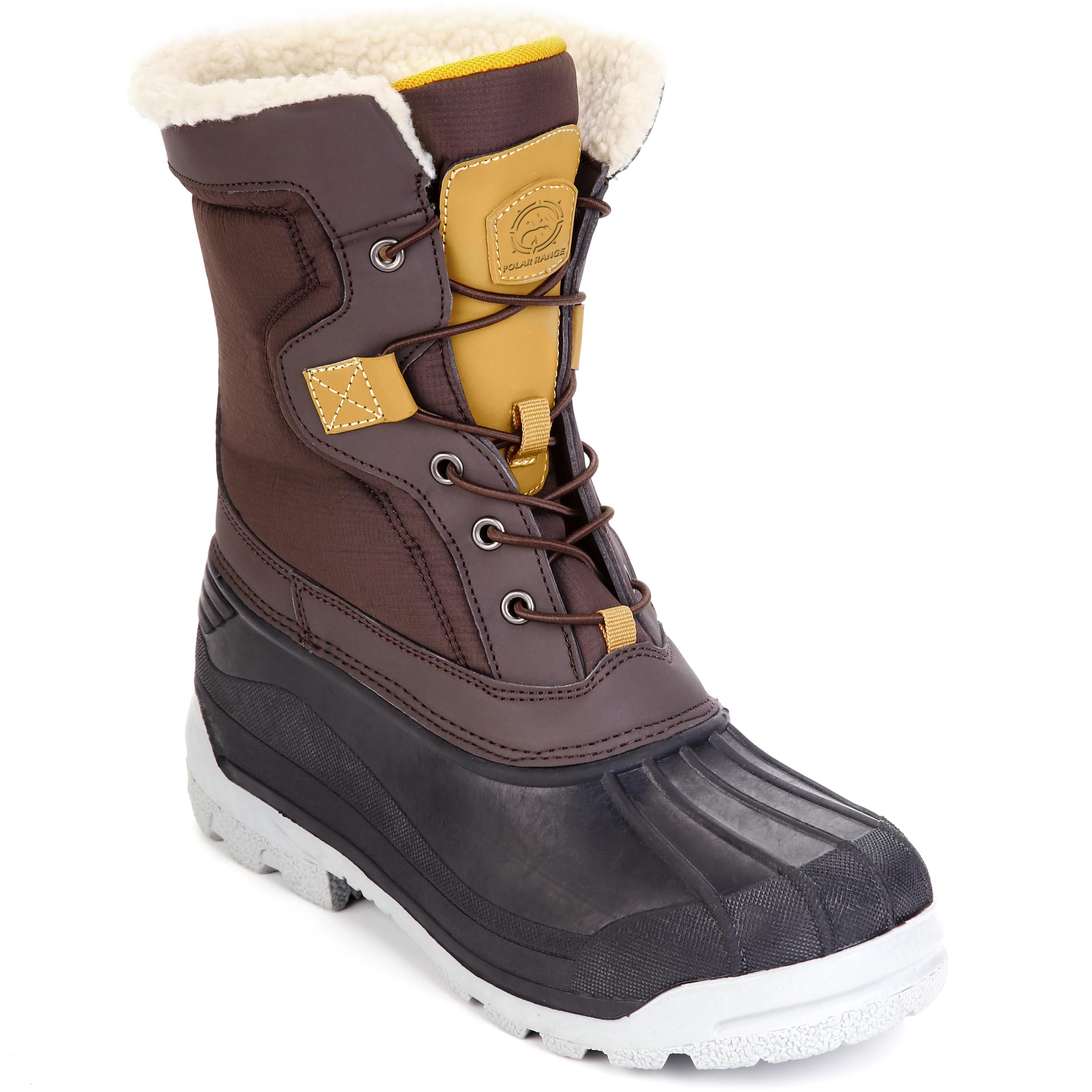 Polar Range Men's Cold Weather Fur Boot Waterproof Insulated Winter Boot, Slip-Resistant, Warm and Durable Sizes 11 — Brown