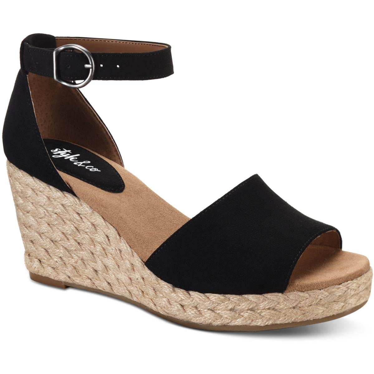 Style & Co. Women's Seleene synthetic Suede Wedge Sandals Black 10.5 Medium (B,M)
