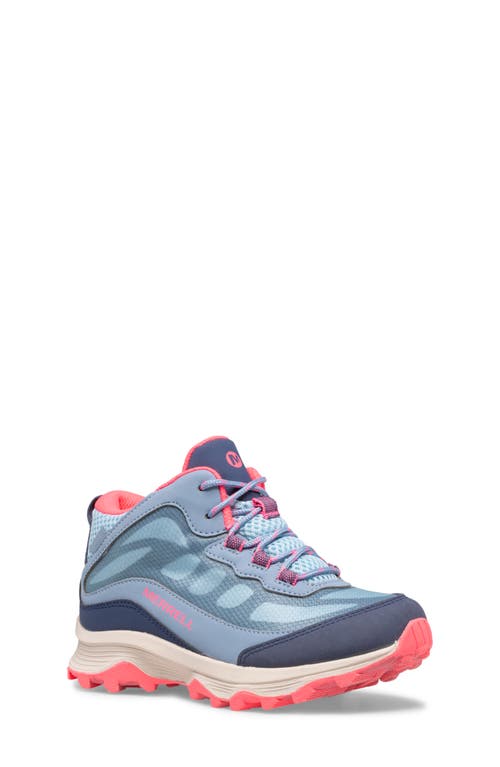 Merrell Kids' Moab Speed Mid Waterproof Hiking Boot — Dusty Blue/Coral — Size 6