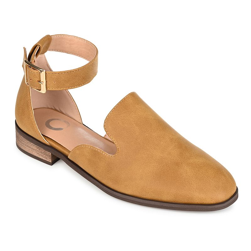 Women's Journee Collection Loreta Ankle Strap Flat — Mustard — Size 11