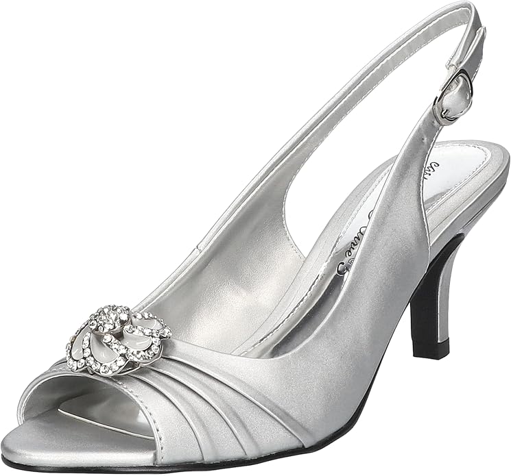 Easy Street Easy Street Women's Poise Heeled Sandals, Silver Satin, 8 Medium