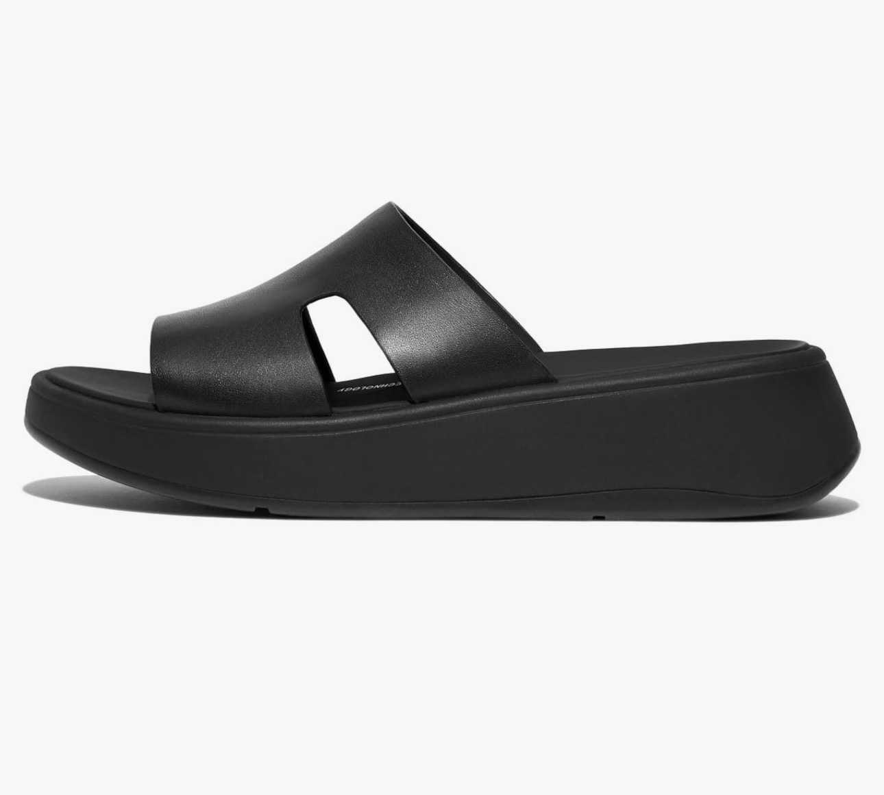 FitFlop FitFlop™ Women's F-Mode Raw-Edge Leather Flatform H-Bar Slide Sandal, Black, Size 6