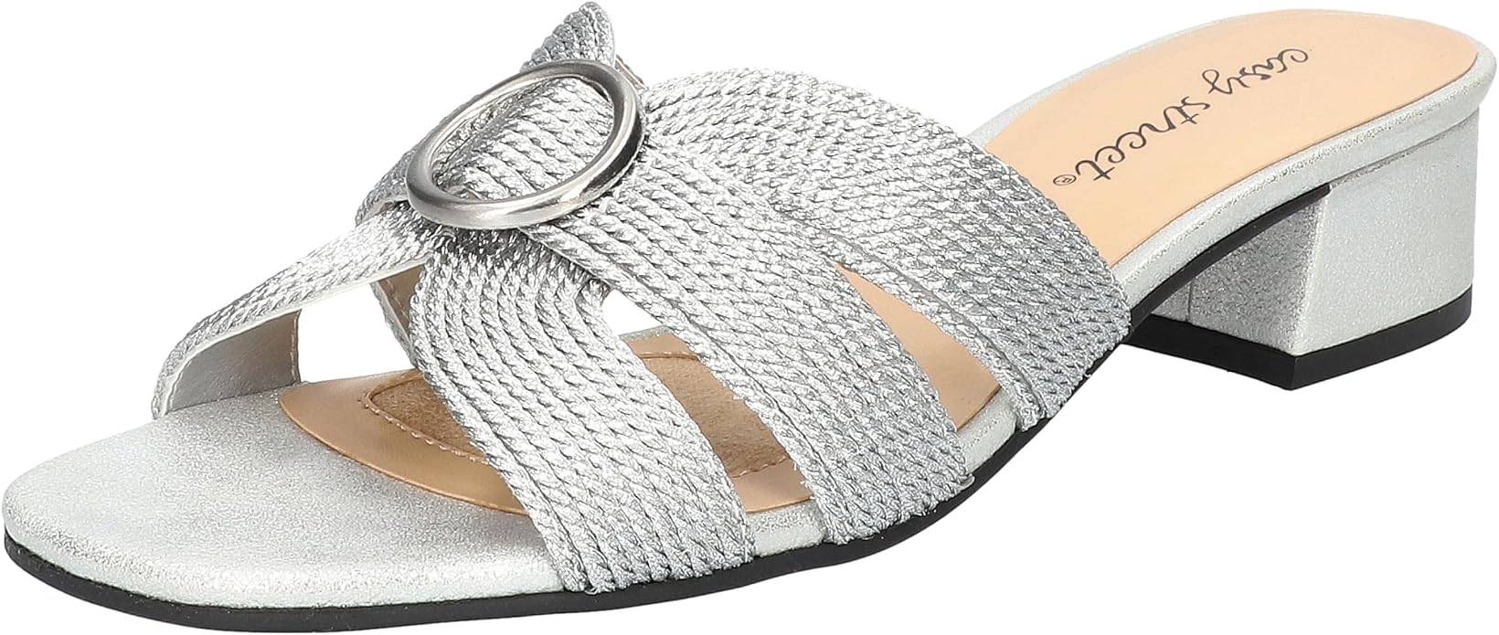 Easy Street Easy Street Women's Onyx Block Heeled Sandals, Silver Woven, 8.5 Wide