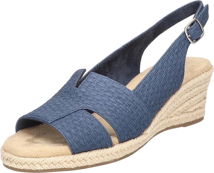 Easy Street Easy Street Women's Resort Heeled Sandals, Navy Woven Basket, 7.5 Medium