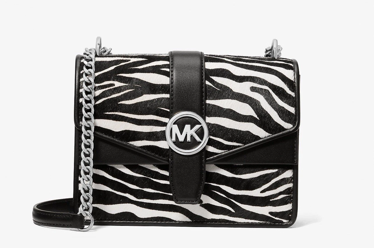 Michael Kors Michael Kors Greenwich Women Small Animal Print Logo Flap Crossbody Bag Black
