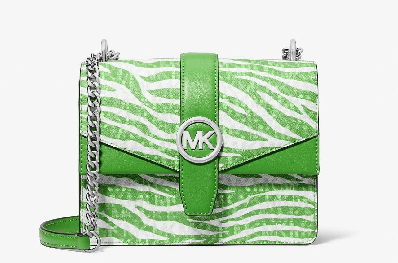 Michael Kors Michael Kors Greenwich Women Small Animal Print Logo Flap Crossbody Bag Green