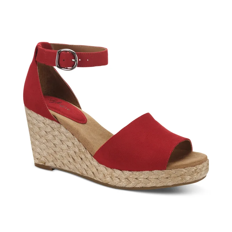 Style & Co. Women's Seleeney Vegan Suede Wedge Sandals — Red — Size 8.5