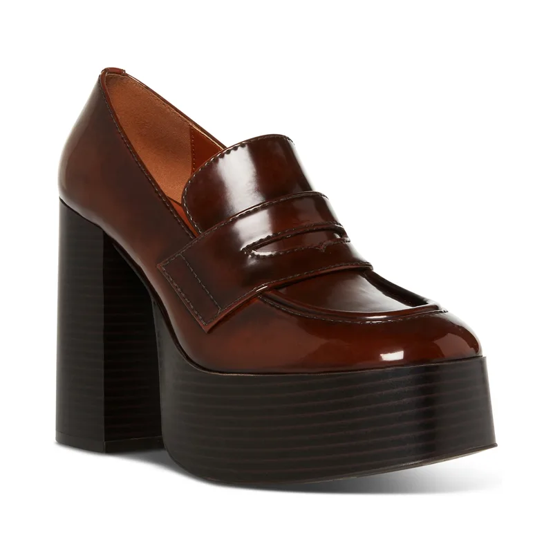 Madden Girl Cherilyn Platform Tailored Loafer Pumps — Brown — Size 5