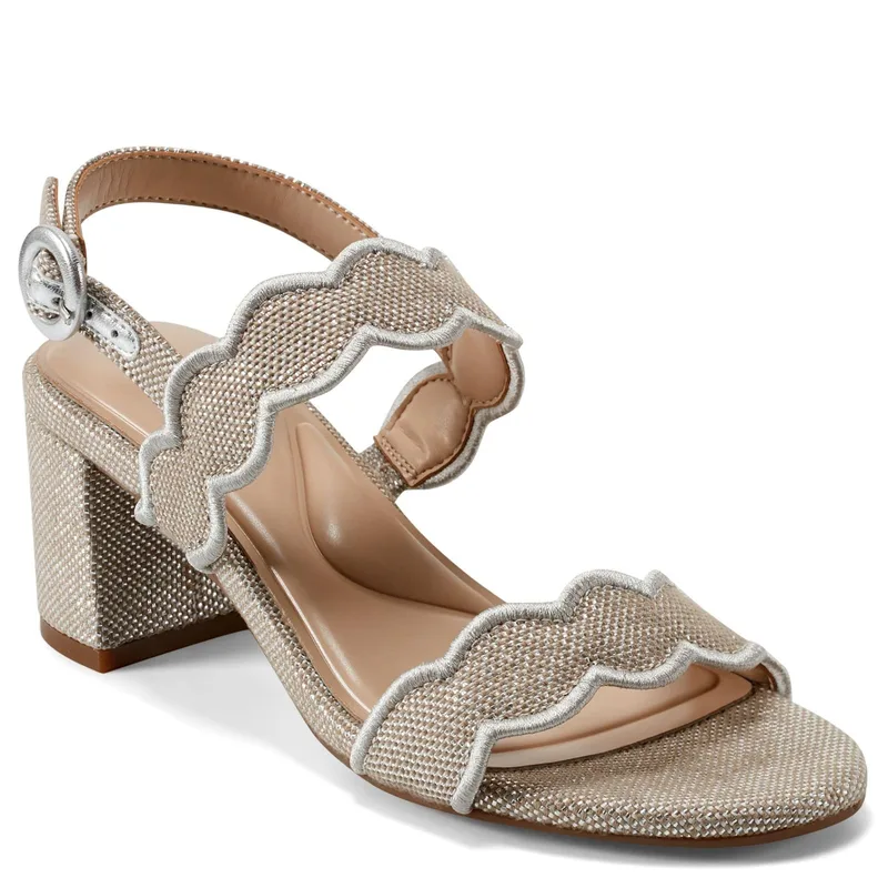 Easy Spirit Daana Women's Sandal, 8 B(M) US, Silver-Natural-Linen — Beige