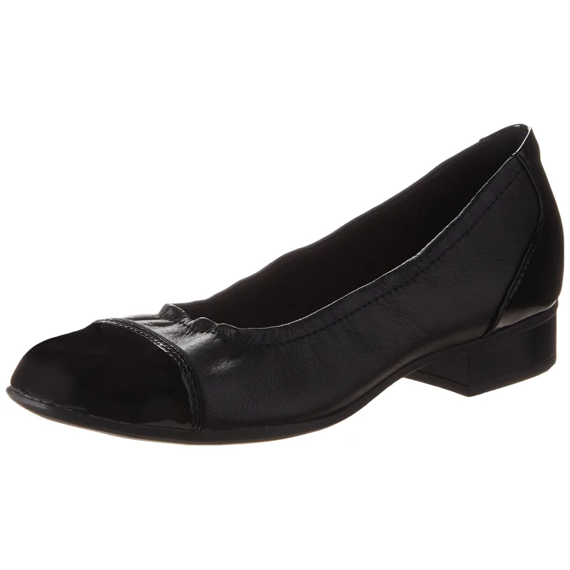 Clarks Black's Juliet Step Pump, Black Leather, 7 Wide US — Size 7.5 W