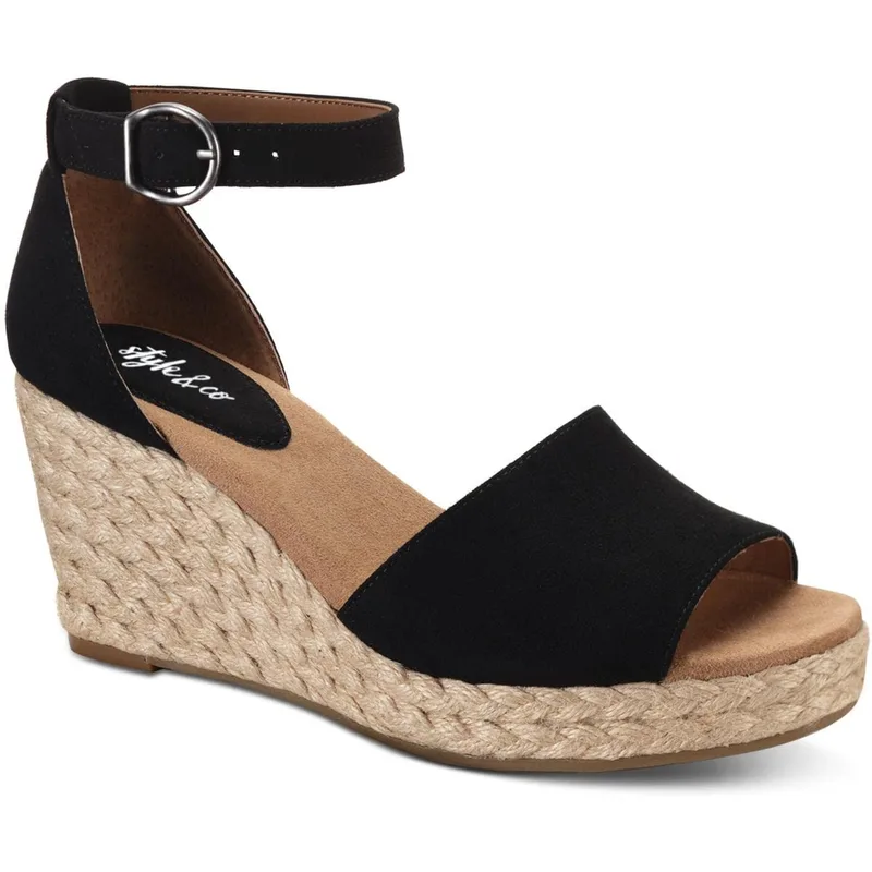 Style & Co. Women's Seleene synthetic Suede Wedge Sandals Black 10.5 Medium (B,M)