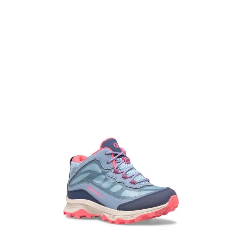 Merrell Kids' Moab Speed Mid Waterproof Hiking Boot — Dusty Blue/Coral — Size 6