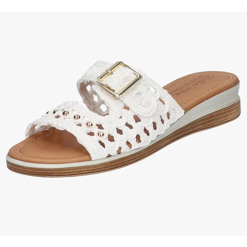 Bella Vita Made in Italy Women's Bar-Italy Wedges Heeled Sandals, White Raffia, 5 Medium