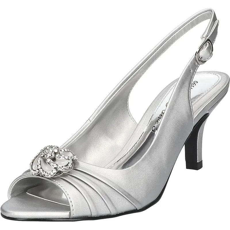 Easy Street Women's Poise Heeled Sandals, Silver Satin, 8 Medium