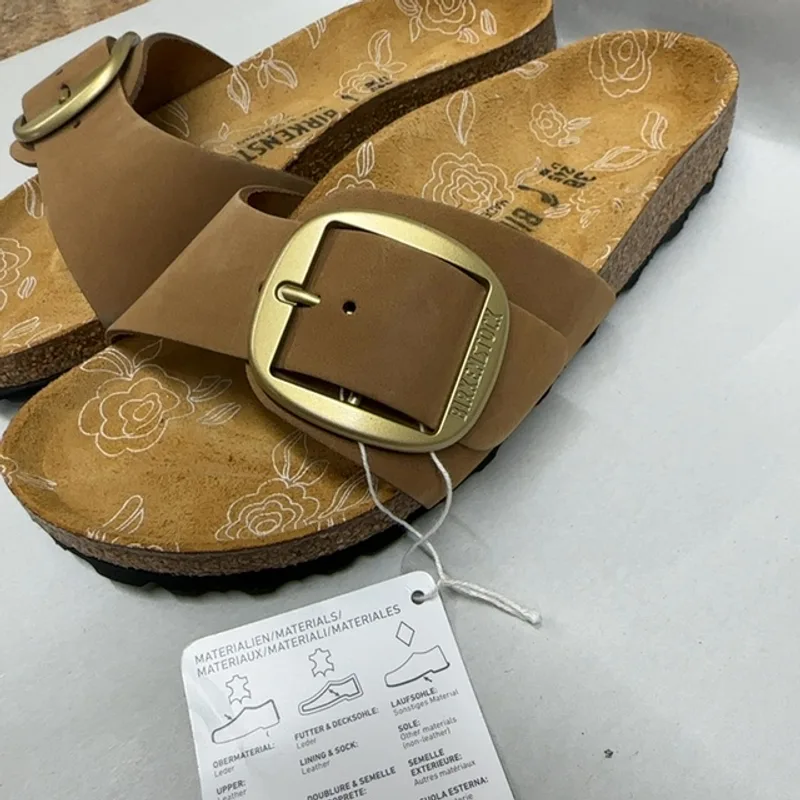 Birkenstock, Women's, Madrid Big Buckle Printed Footbed - Nubuck, Mink, Women's 7-7.5, Narrow — Brown — Size 38 5