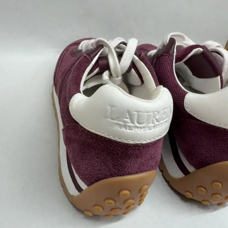 Lauren Ralph Lauren Dani Perforated Suede Sneaker, Dark Garnet/Dark Garnet/Snow White, 6 — Plum 6