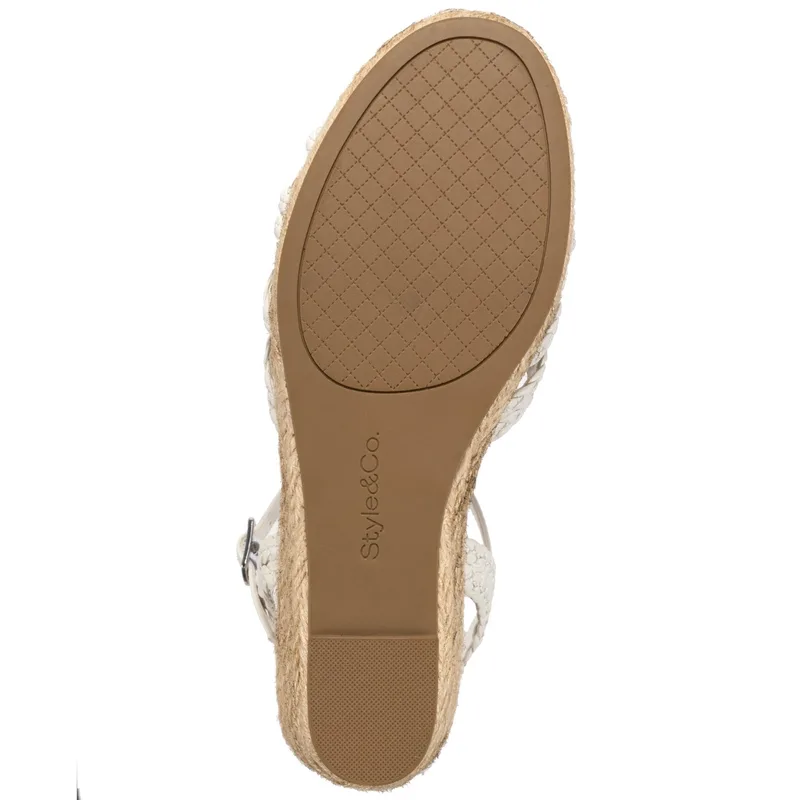Style & Co Women's Vanaa Wedge Sandals, Exclusively at Macy's - White Linen — Size 9.5 5