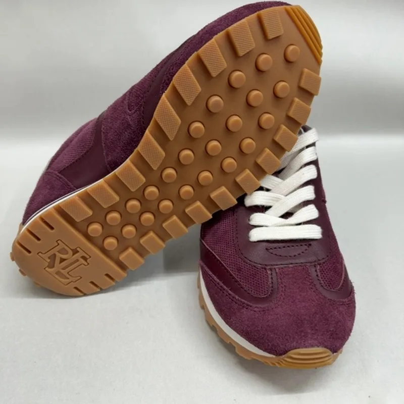 Lauren Ralph Lauren Dani Perforated Suede Sneaker, Dark Garnet/Dark Garnet/Snow White, 6 — Plum 9
