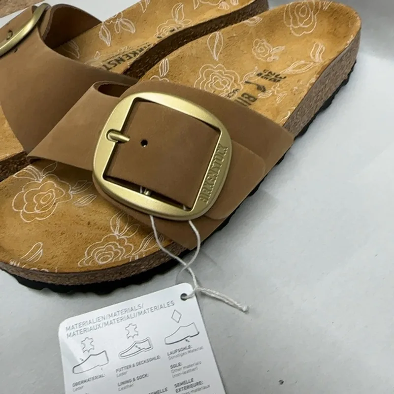 Birkenstock, Women's, Madrid Big Buckle Printed Footbed - Nubuck, Mink, Women's 7-7.5, Narrow — Brown — Size 38 4