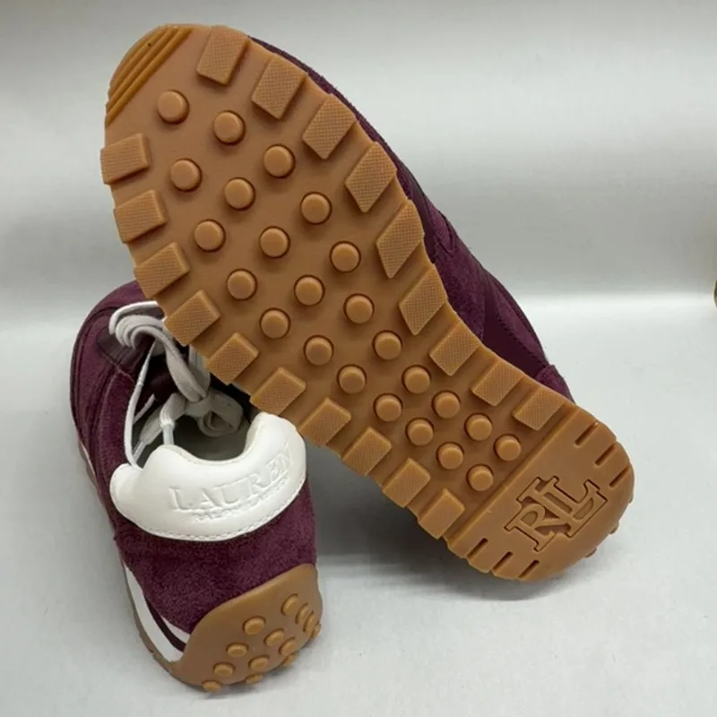 Lauren Ralph Lauren Dani Perforated Suede Sneaker, Dark Garnet/Dark Garnet/Snow White, 6 — Plum 8