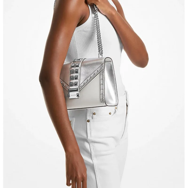Whitney Medium Studded Shoulder Bag White & SilverCrossbody 3