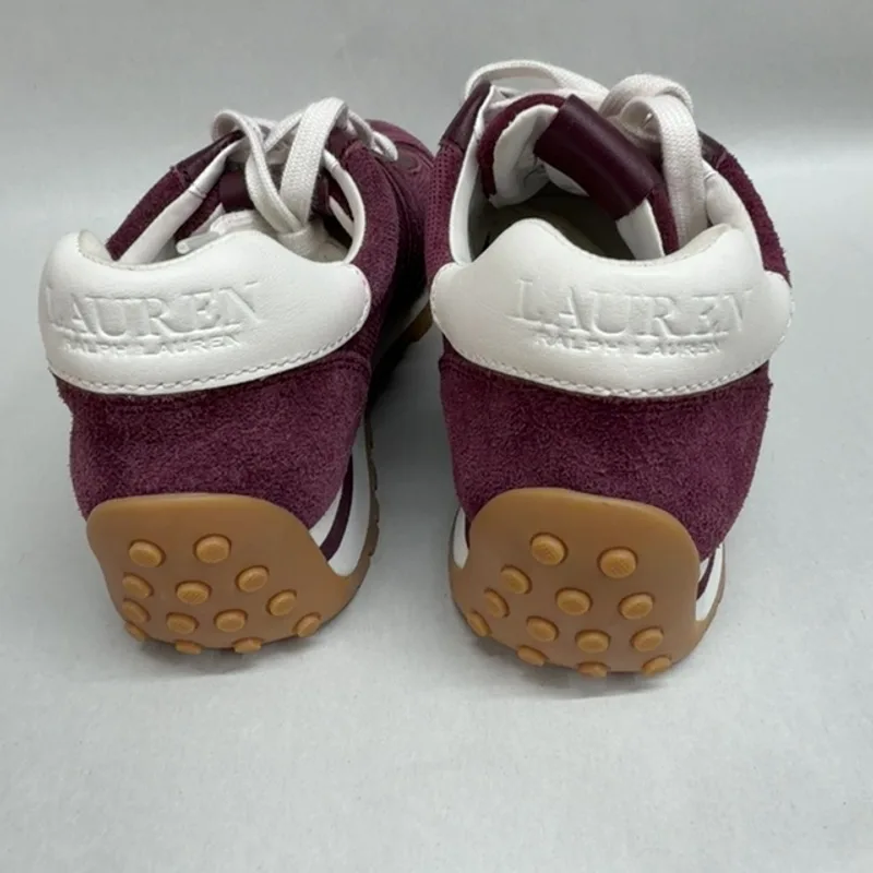 Lauren Ralph Lauren Dani Perforated Suede Sneaker, Dark Garnet/Dark Garnet/Snow White, 6 — Plum 4