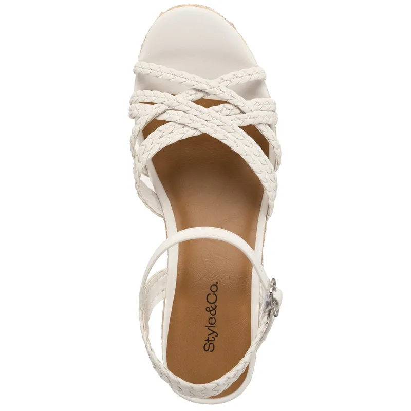 Style & Co Women's Vanaa Wedge Sandals, Exclusively at Macy's - White Linen — Size 9.5 3