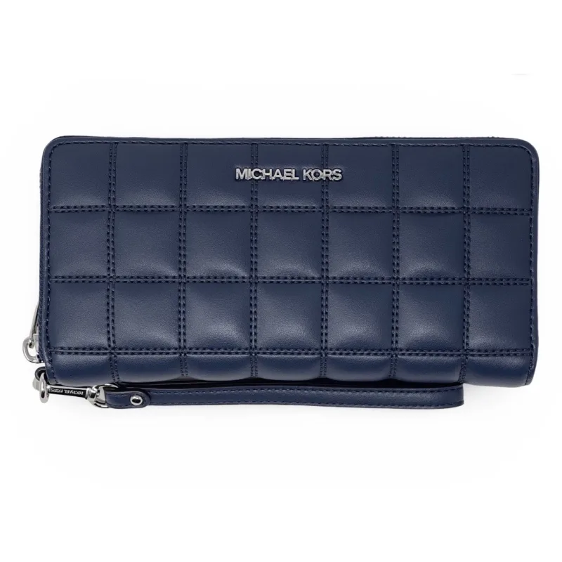MICHAEL KORS Jet Set Travel Large Continental Wallet Navy Quilted