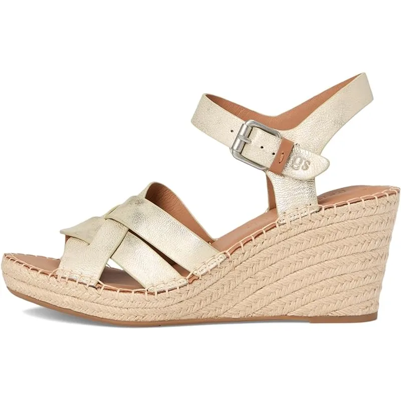 Gentle Souls by Kenneth Cole Women's Caspian Wedge Sandal, Ice Leather, 7 — Gold 2