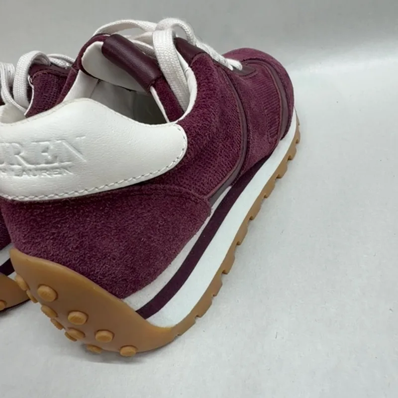 Lauren Ralph Lauren Dani Perforated Suede Sneaker, Dark Garnet/Dark Garnet/Snow White, 6 — Plum 5