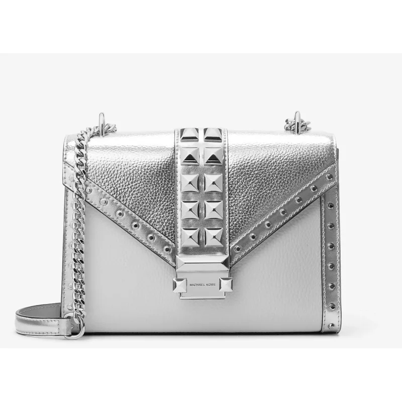 Whitney Medium Studded Shoulder Bag White & SilverCrossbody