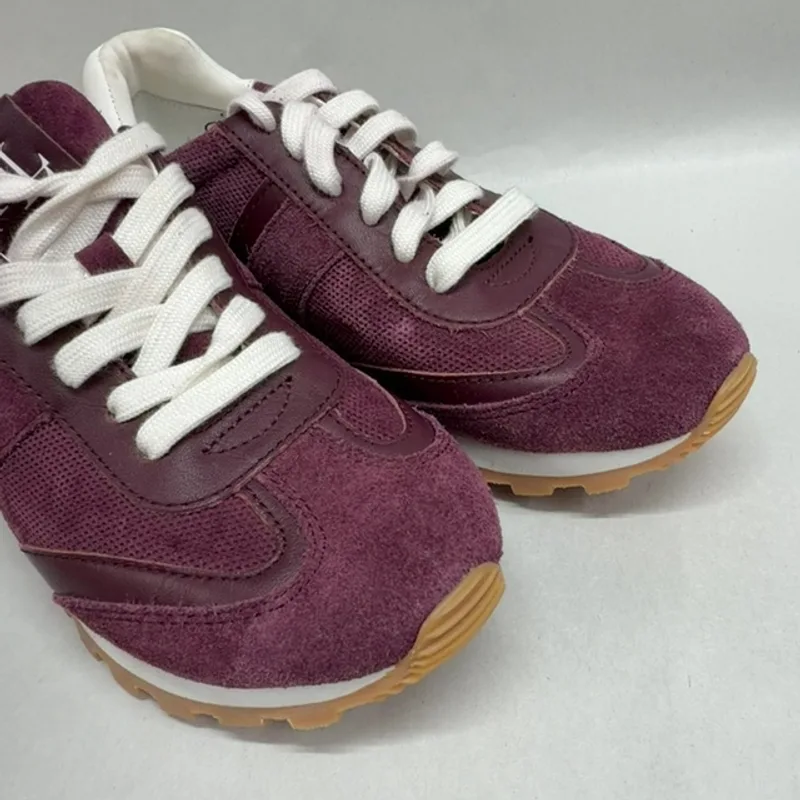 Lauren Ralph Lauren Dani Perforated Suede Sneaker, Dark Garnet/Dark Garnet/Snow White, 6 — Plum 2