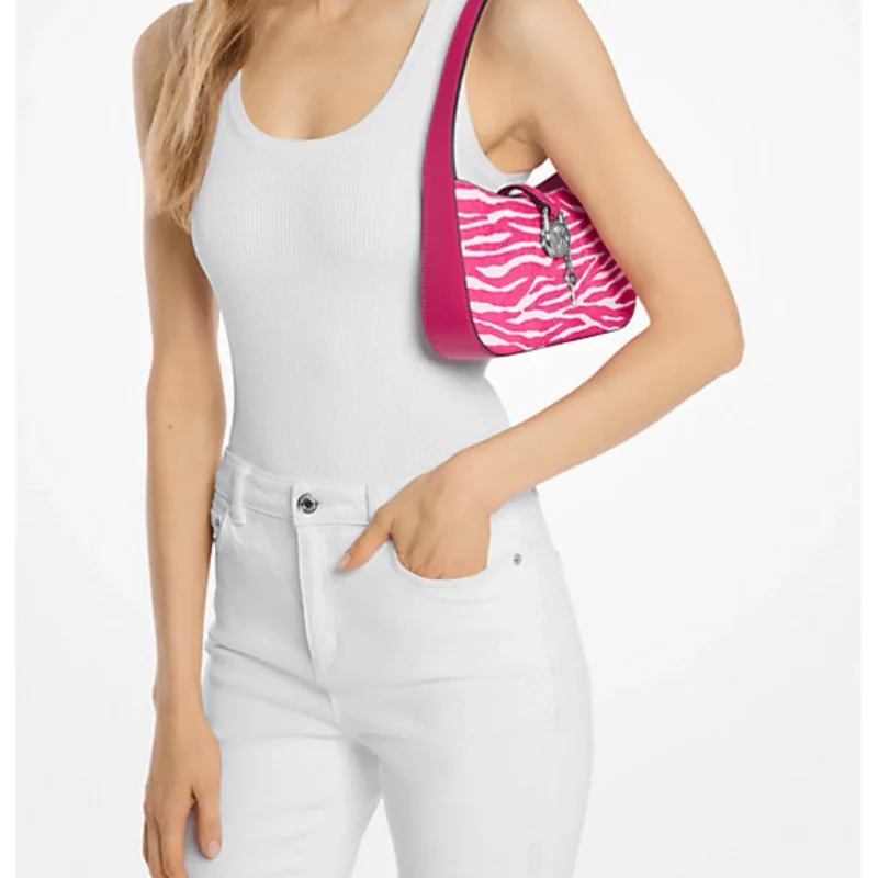 Lyra Small Zebra Print Calf Hair Pochette — Pink 3