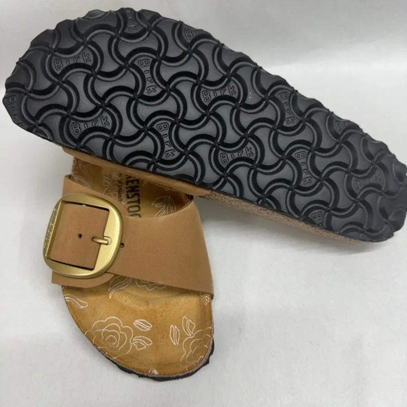 Birkenstock, Women's, Madrid Big Buckle Printed Footbed - Nubuck, Mink, Women's 7-7.5, Narrow — Brown — Size 38 12