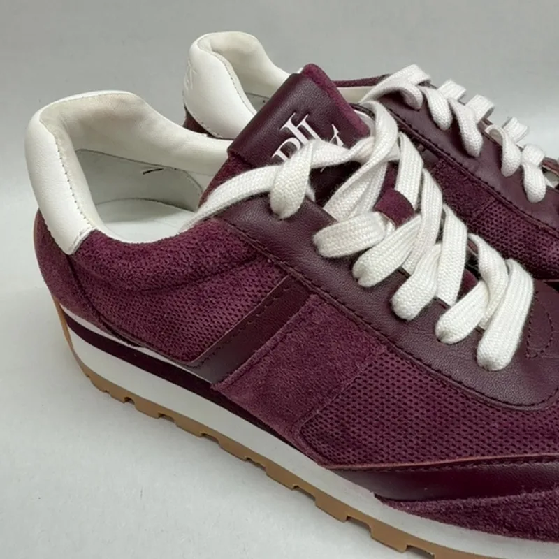 Lauren Ralph Lauren Dani Perforated Suede Sneaker, Dark Garnet/Dark Garnet/Snow White, 6 — Plum 3