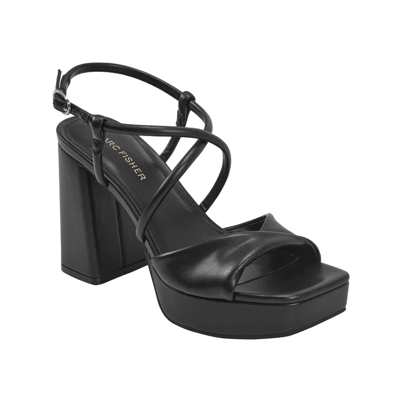 Marc Fisher Women's Glady Crisscross High Block Heel Platform Sandals — Black — Size 8.5