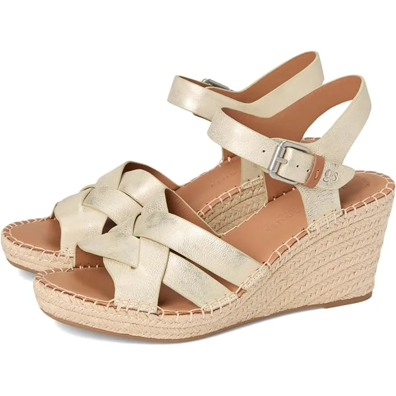 Gentle Souls by Kenneth Cole Women's Caspian Wedge Sandal, Ice Leather, 7 — Gold