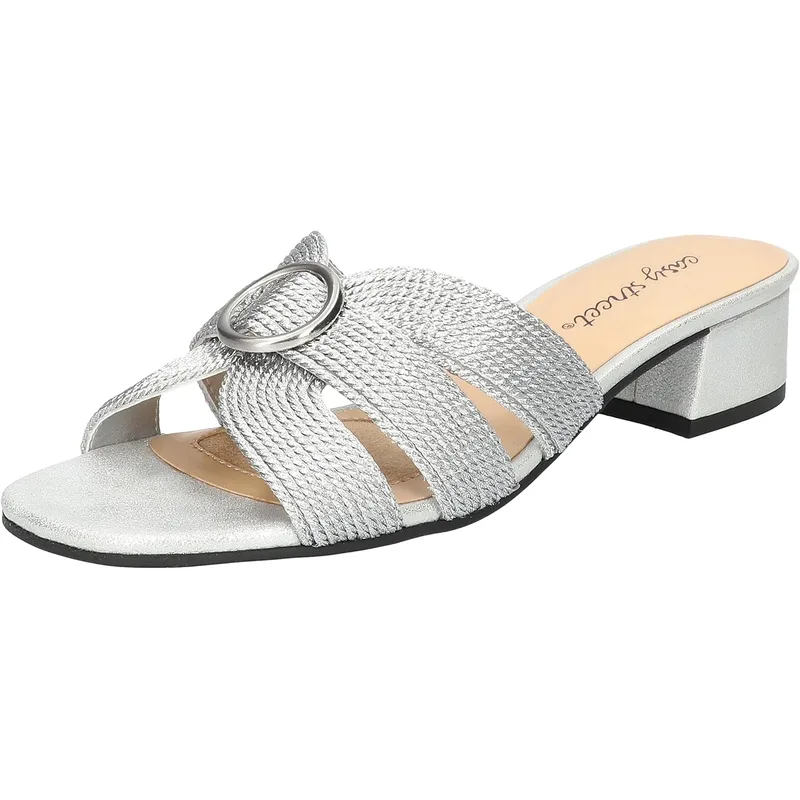 Easy Street Women's Onyx Block Heeled Sandals, Silver Woven, 8.5 Wide