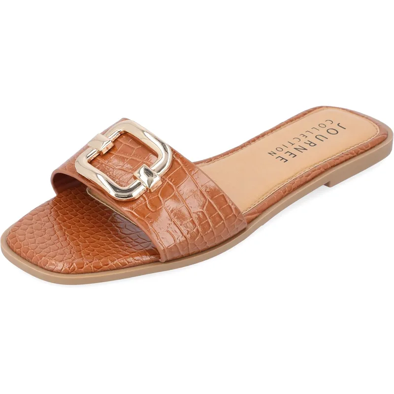 Journee Collection Women's Joarie Croco Sandals — Tan — Size 8 6