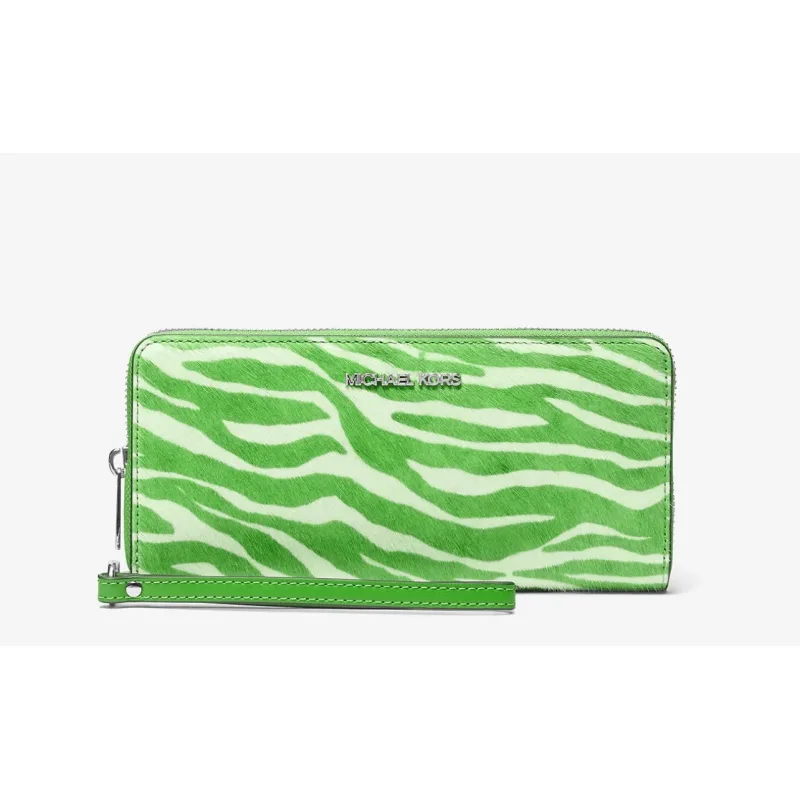 Michael Kors Large Jet Set Travel JST Continental REAL HAIRCALF Exotic Print Green — Size Medium