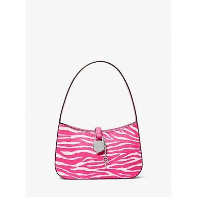 Lyra Small Zebra Print Calf Hair Pochette — Pink 4