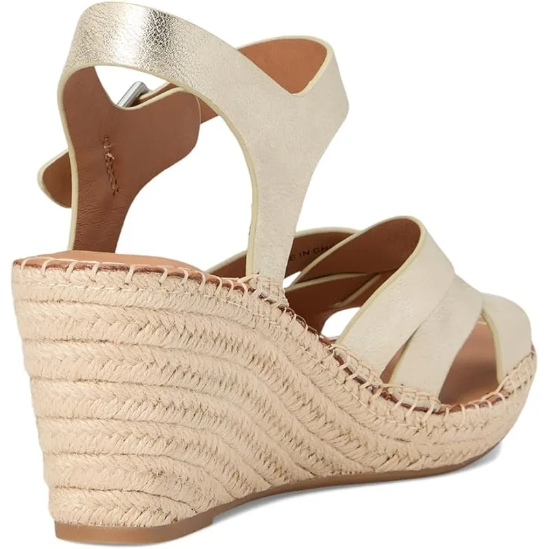 Gentle Souls by Kenneth Cole Women's Caspian Wedge Sandal, Ice Leather, 7 — Gold 3
