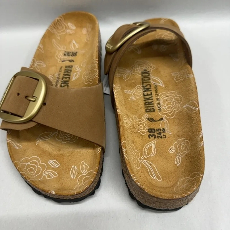 Birkenstock, Women's, Madrid Big Buckle Printed Footbed - Nubuck, Mink, Women's 7-7.5, Narrow — Brown — Size 38 9