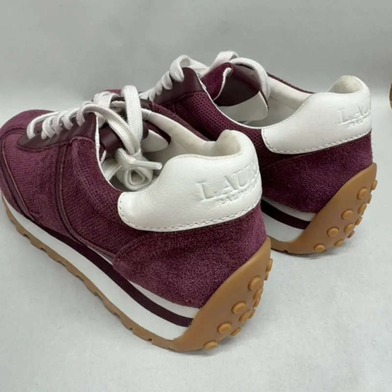 Lauren Ralph Lauren Dani Perforated Suede Sneaker, Dark Garnet/Dark Garnet/Snow White, 6 — Plum 7